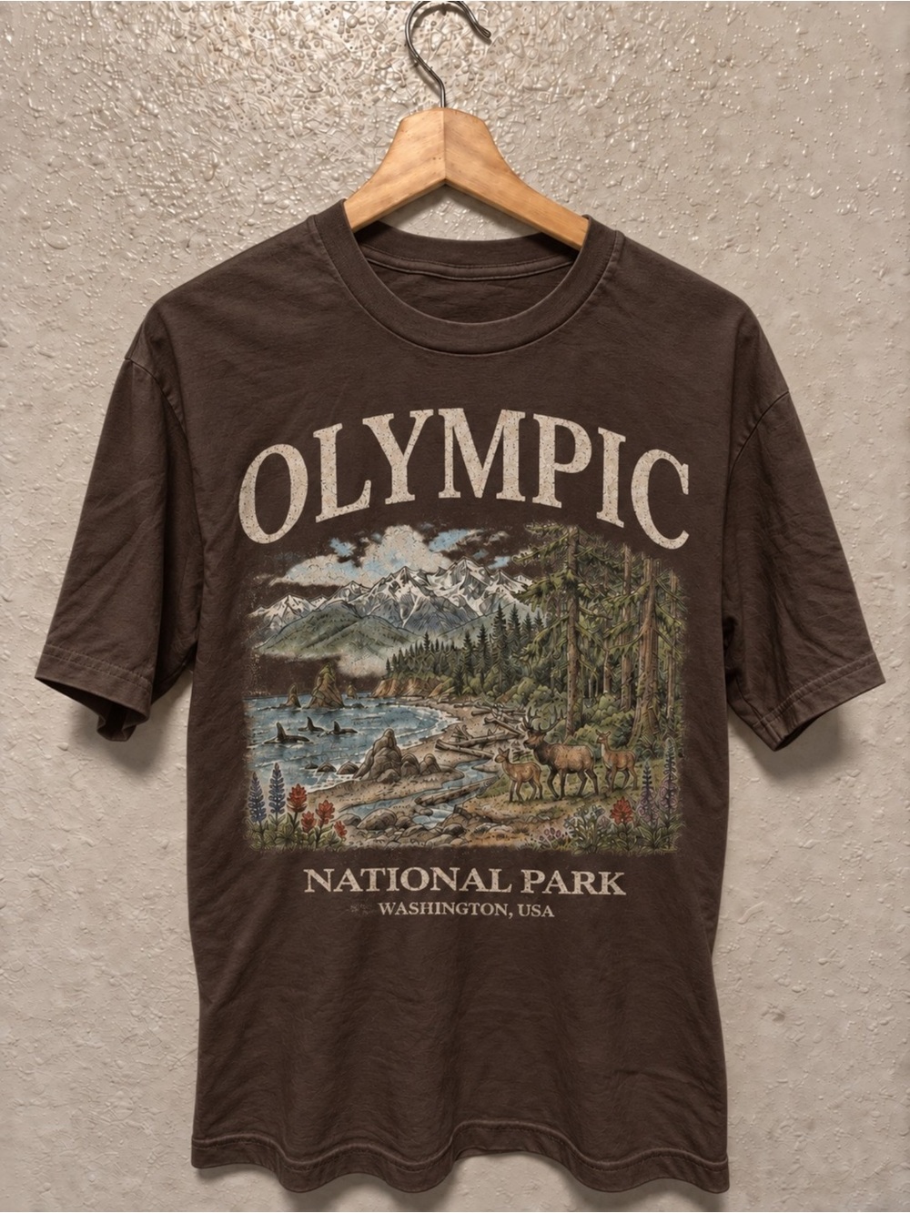 Olympic National Park Washington Graphic T-Shirt Brown Unisex
